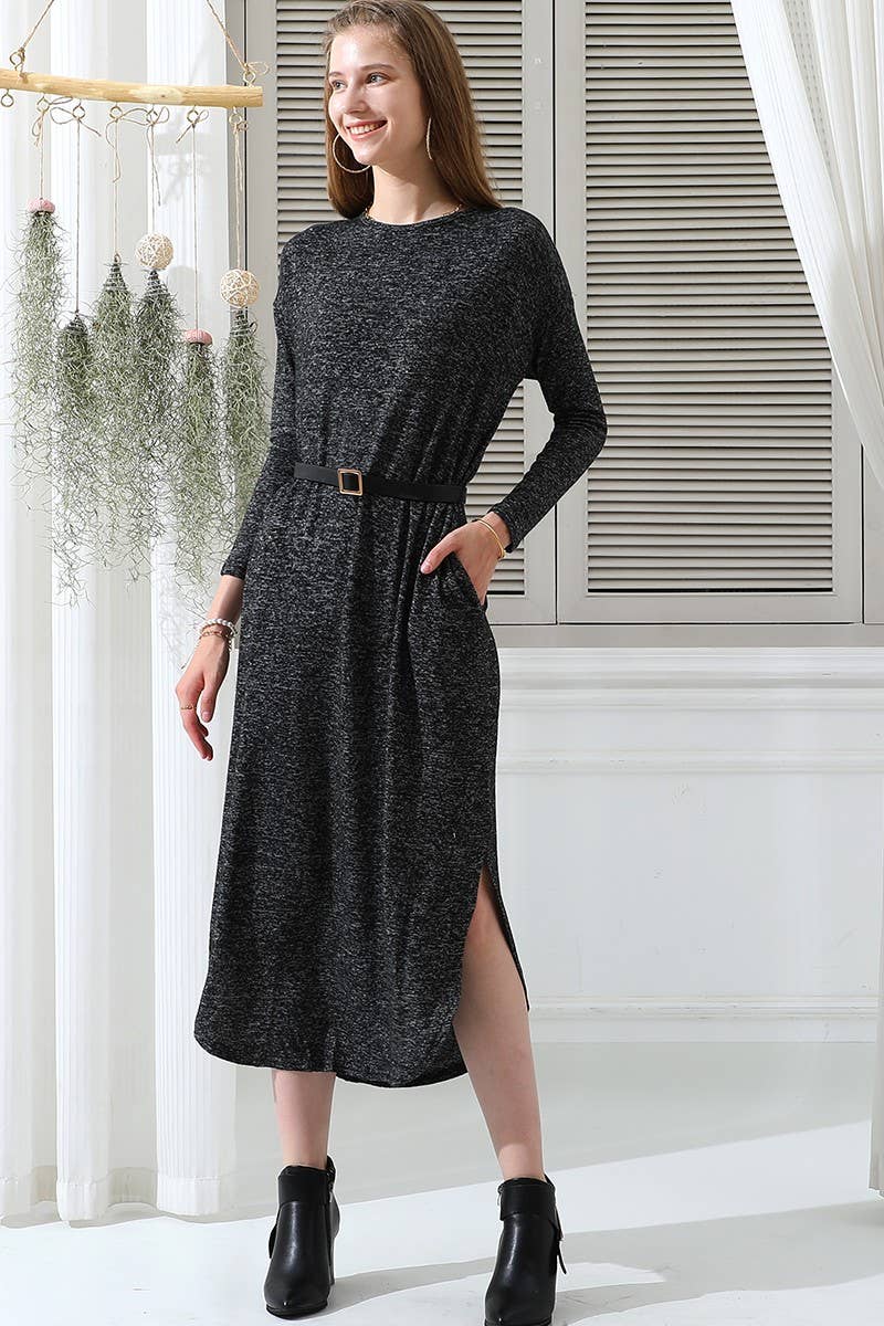 CWDMD823_SOFT AND WARM ROUND NECK SWEATER KNIT TUNIC DRESS