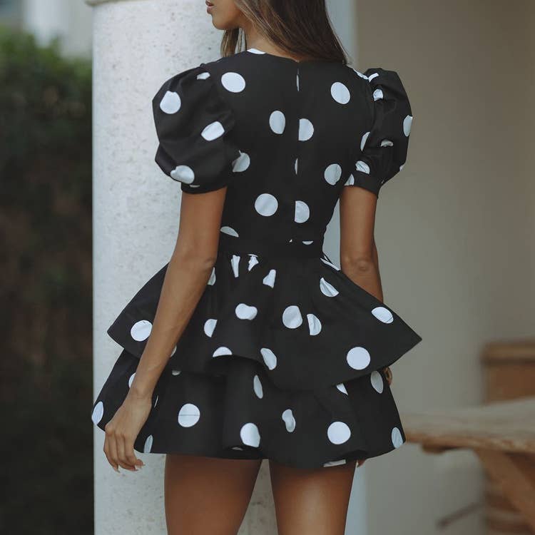 Sexy deep V-polka dot A-line dress