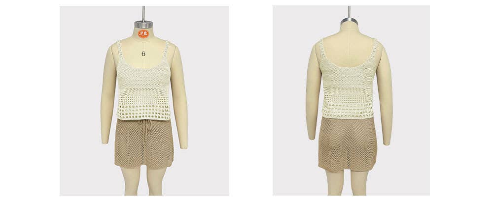 Short beach vest and fashionable knitted suit