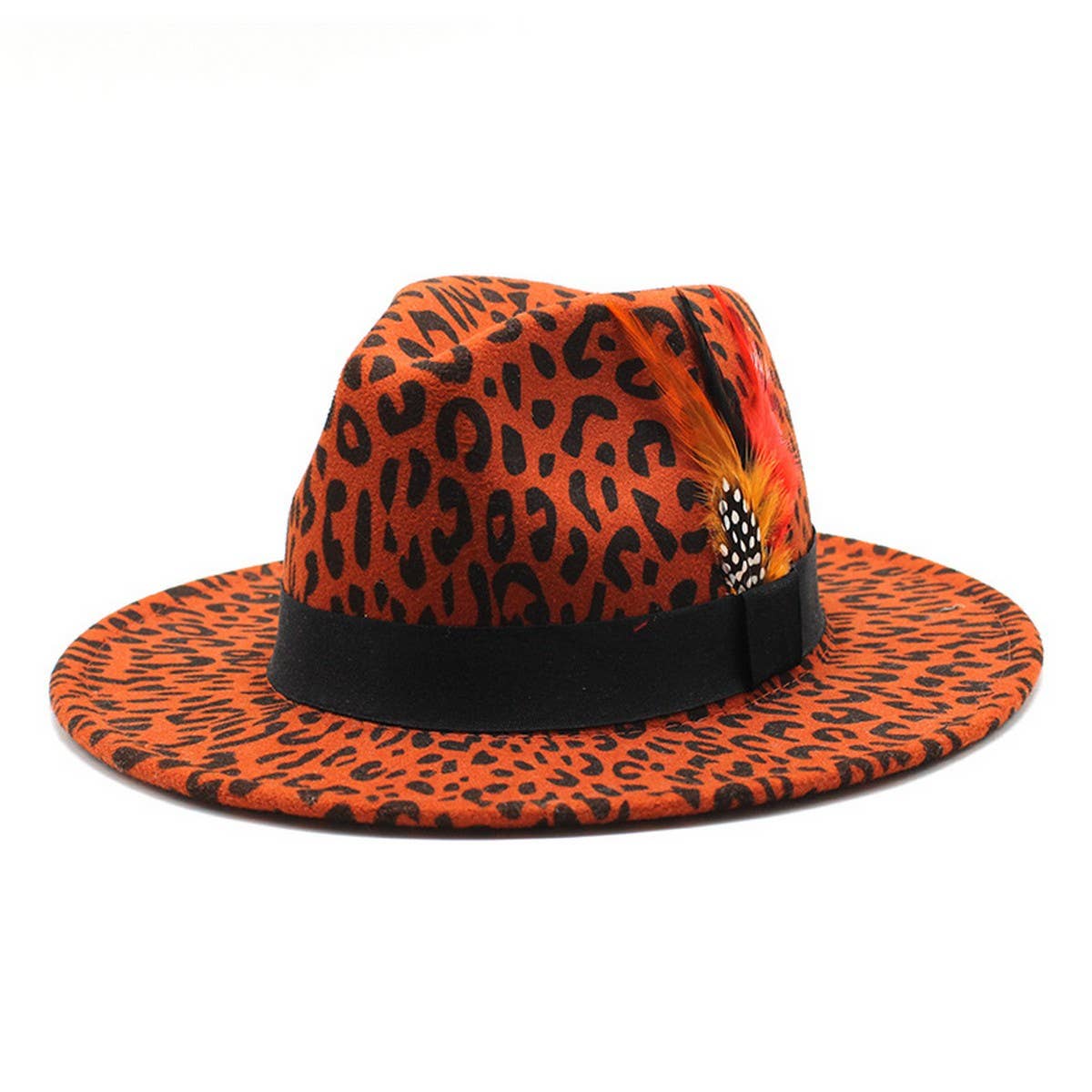 TWEED HAT LEOPARD PRINT TOP HAT WIDE BRIM JAZZ HAT_CWAH2580