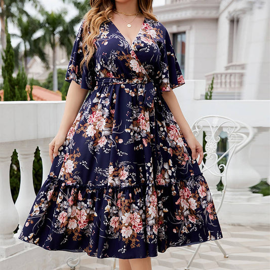 Boho Floral V-Neck Dress ??Plus Size Summer_CWDMD5964