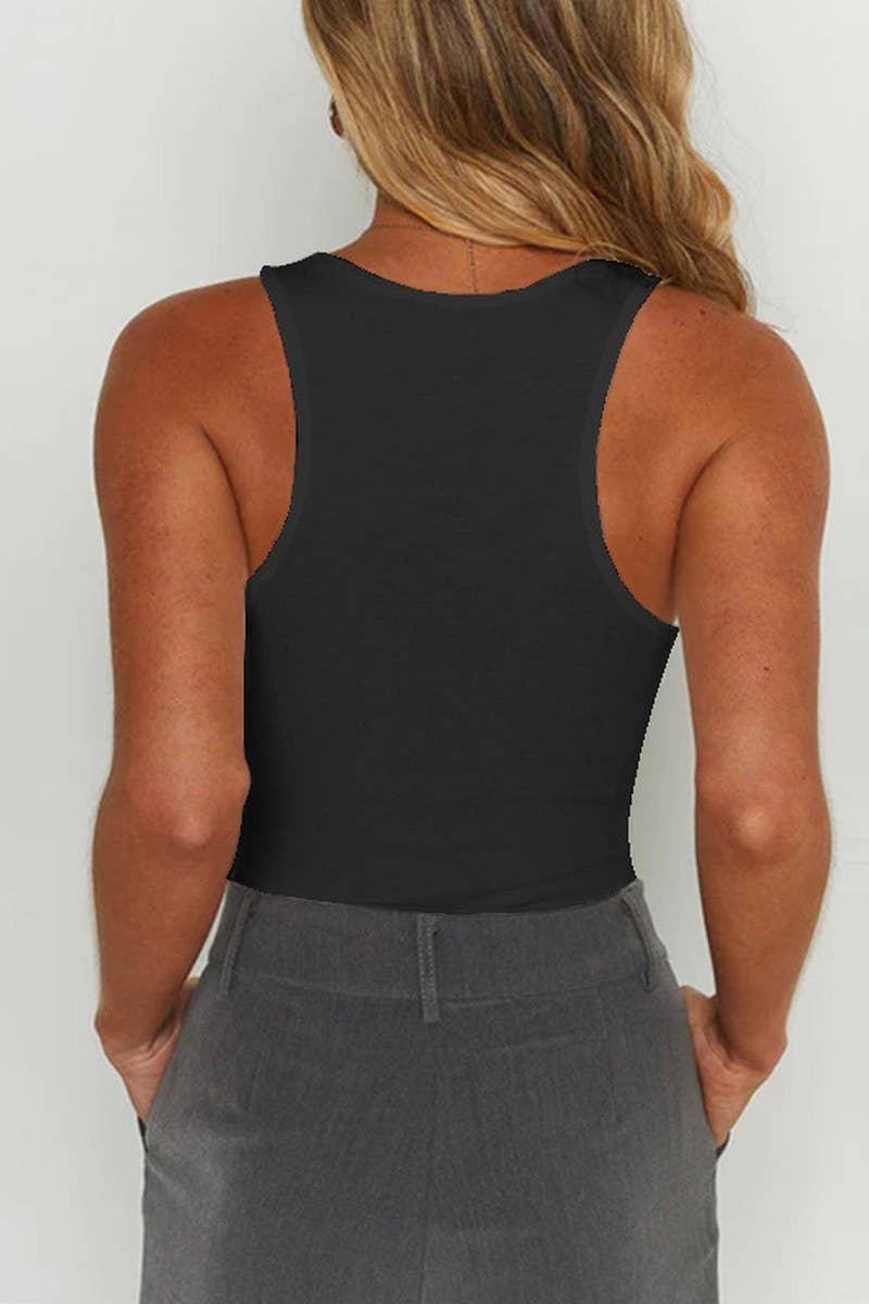 SLEEVELESS U NECK TIGHT RIBBED VEST JUMPSUIT_CWSJS0472