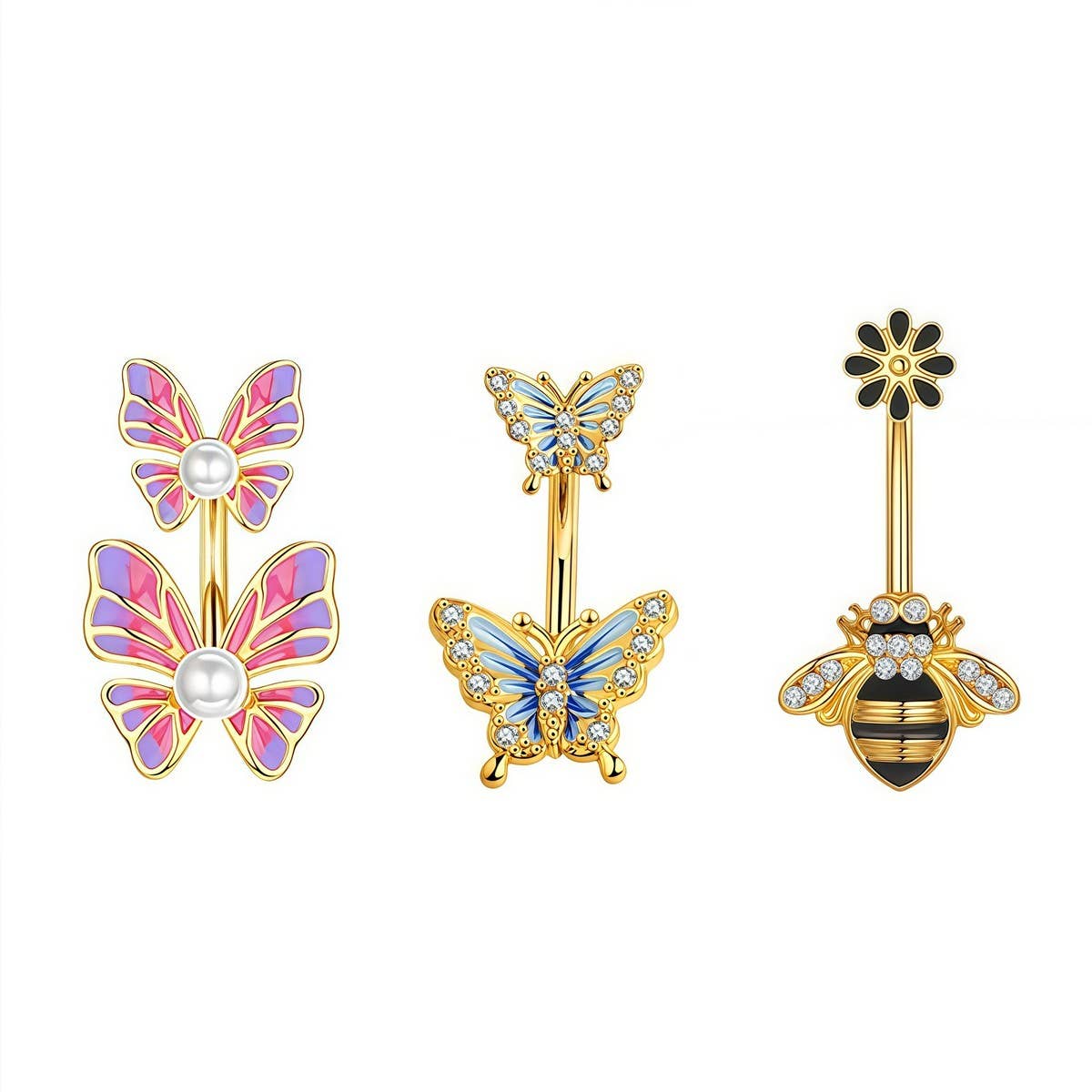 Resin Glitter Butterfly Belly Button Ring_CWMM9450