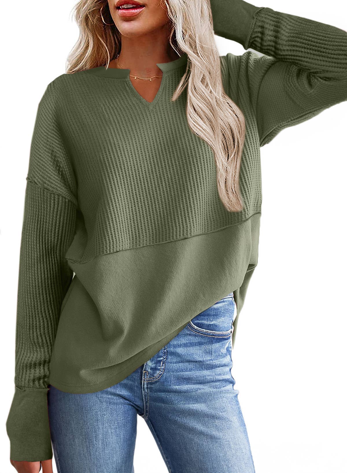 SOLID COLOR LONG SLEEVE PATCHWORK LOOSE HOODIE