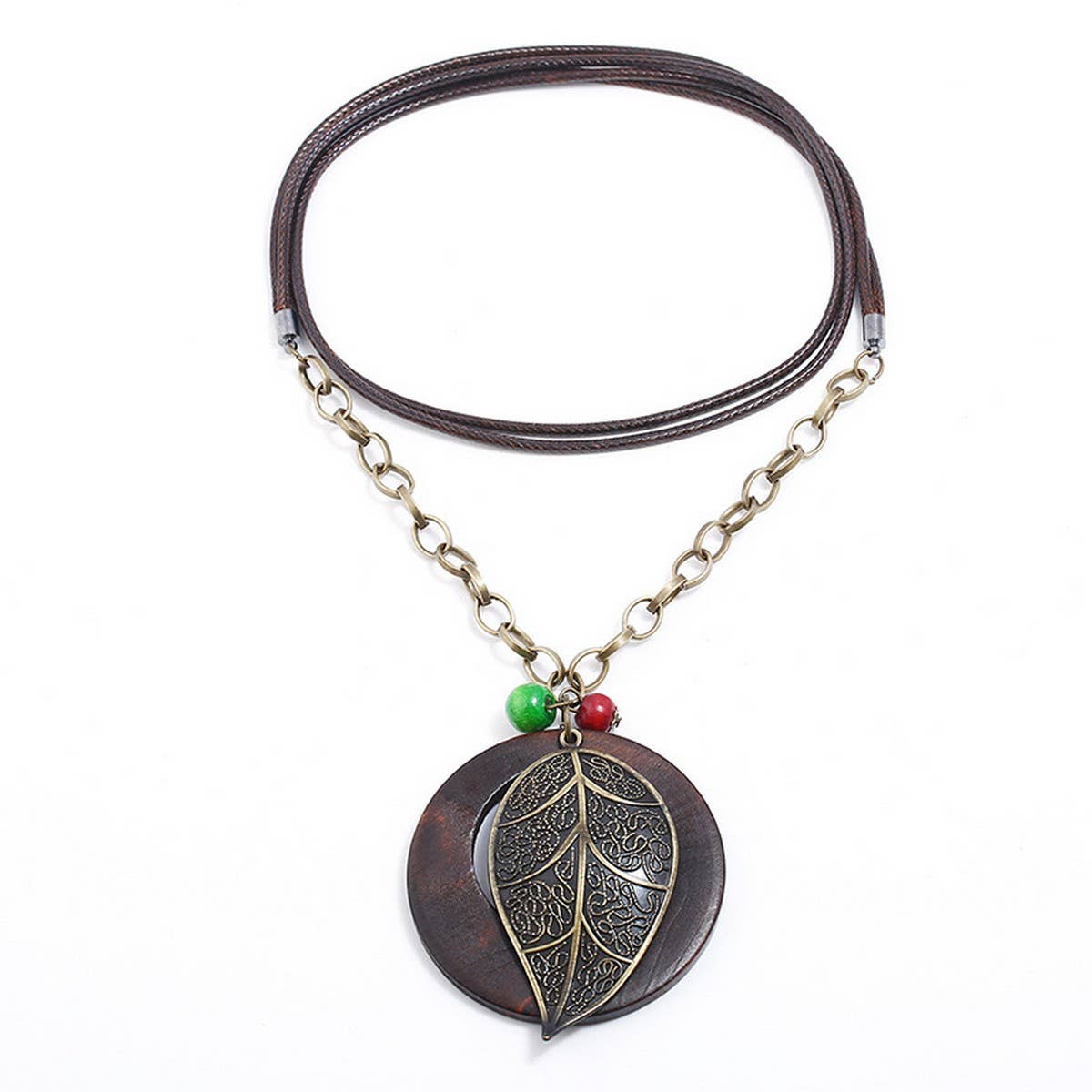 WAX WIRE ALLOY LARGE LEAF LONG NECKLACE
