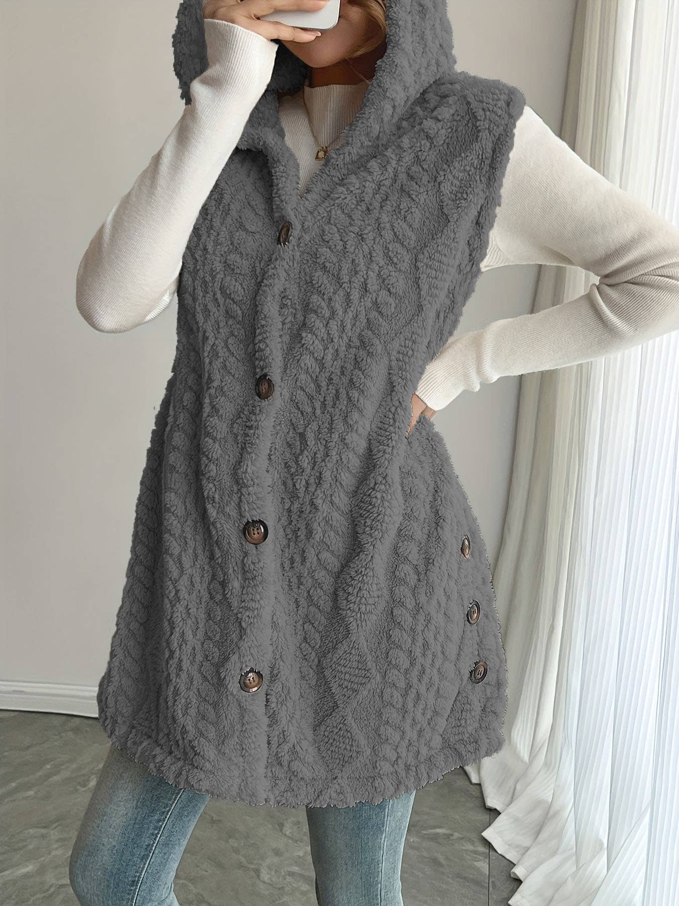 Double-sided plush single-breasted cardigan