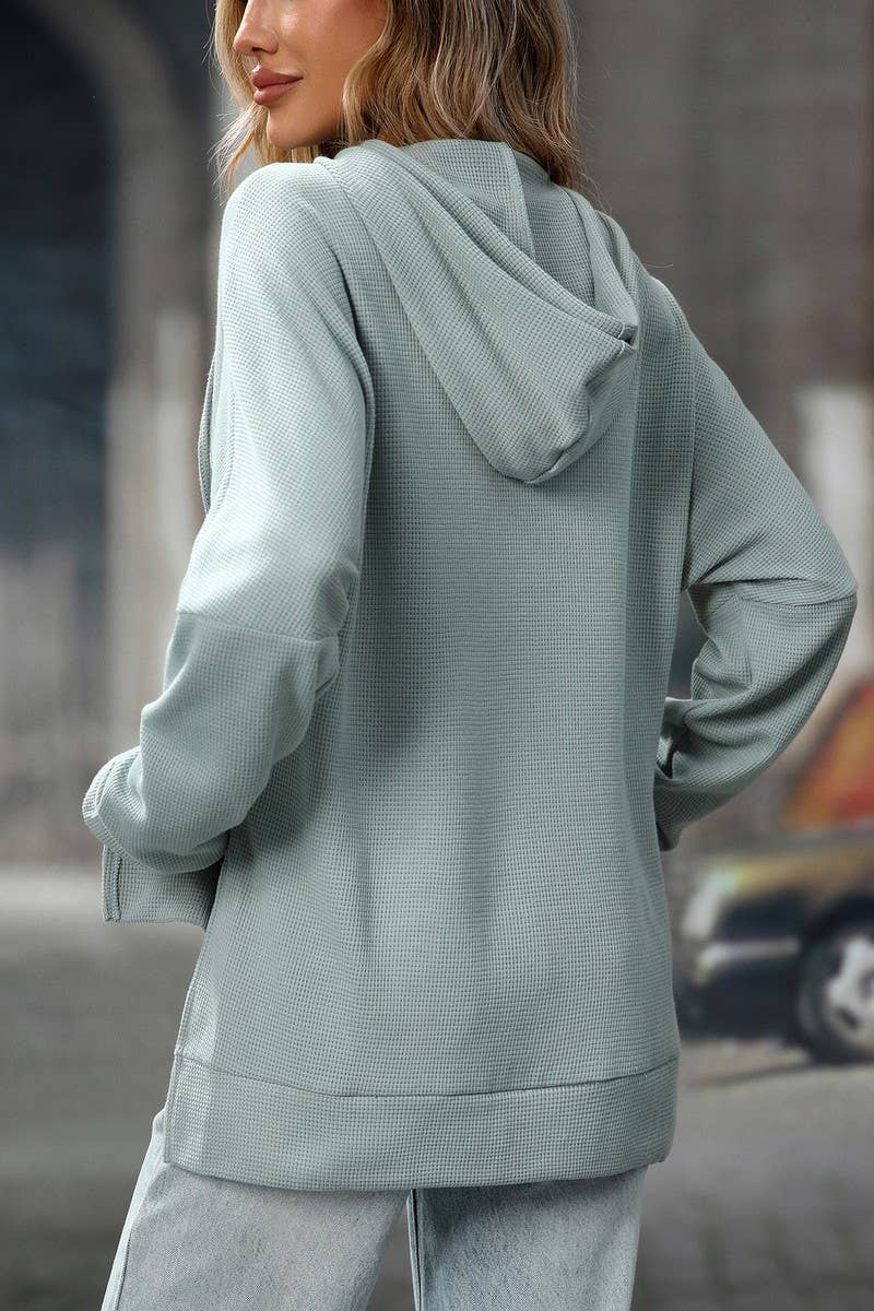 CWOHOL00603_WAFFLE KNIT PULLOVER LONG SLEEVE HOODIE