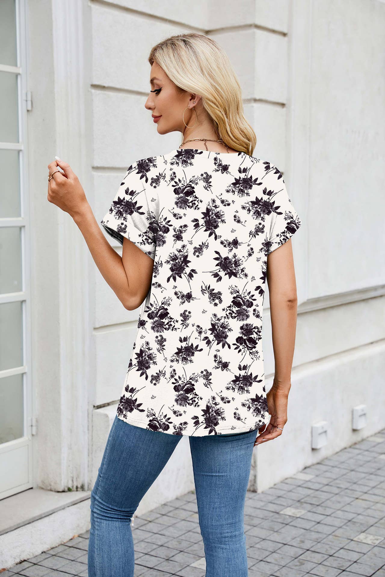 Holiday print crew neck short-sleeved T-shirt