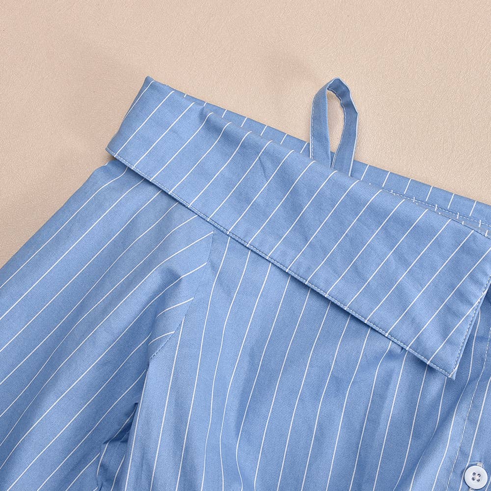 Fitted striped one-shoulder cropped shirt