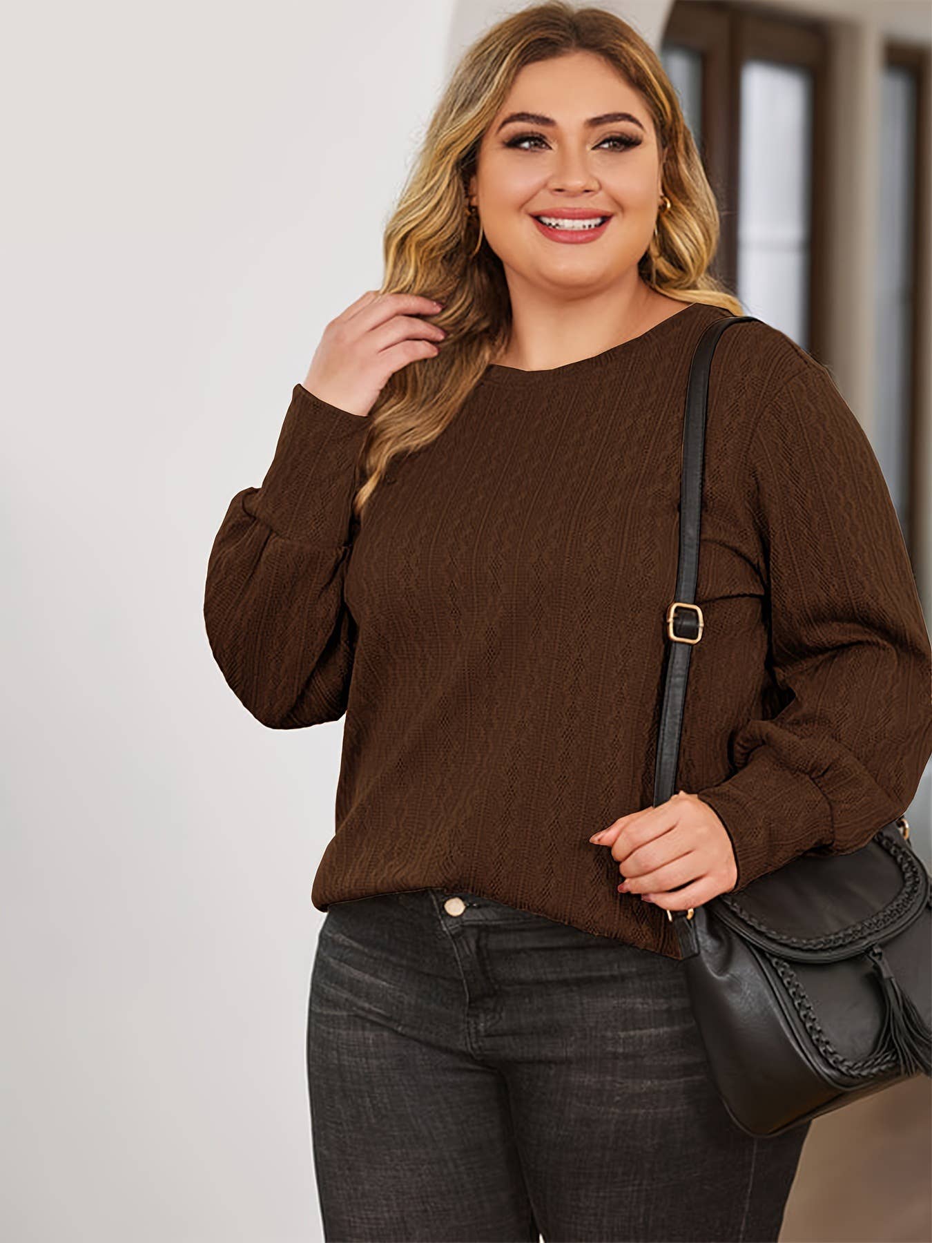 Round-neck fashionable solid-color knit sweater