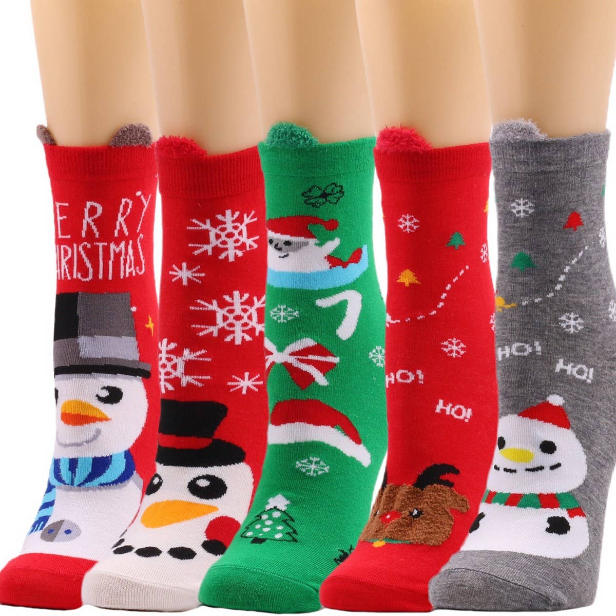 CWMS0819_Santa Elk Snowman Christmas Socks