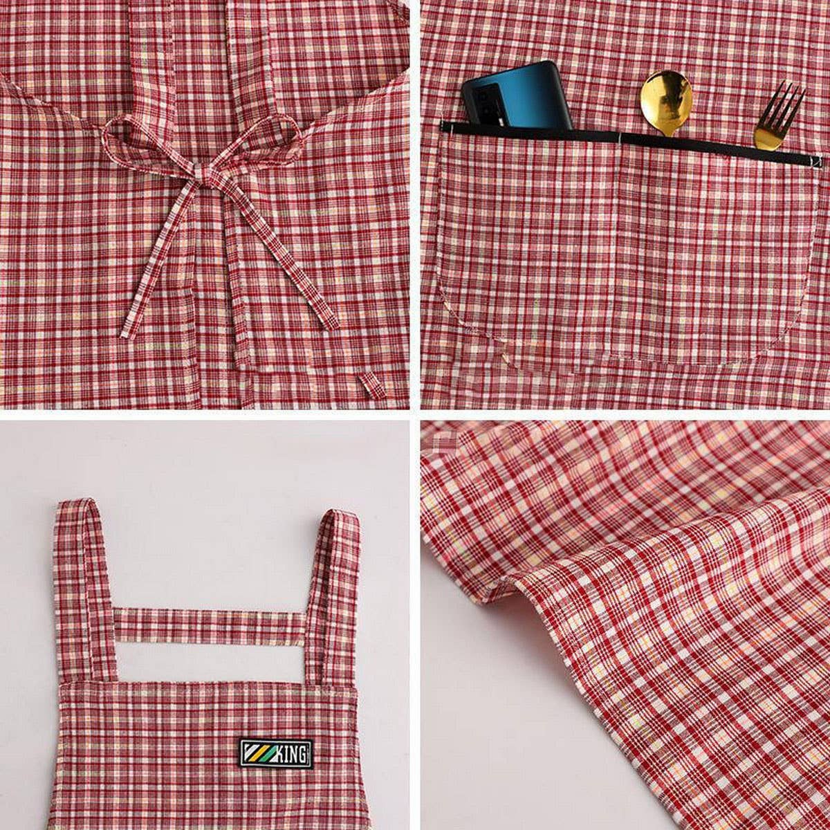 Summer thin Plaid Cotton apron with pockets bulk