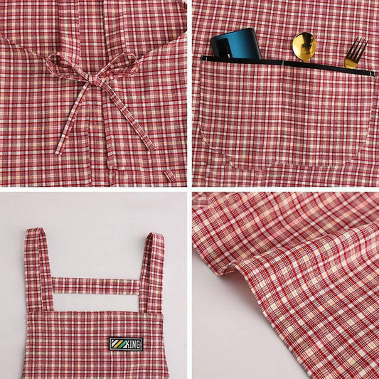 Summer thin Plaid Cotton apron with pockets bulk