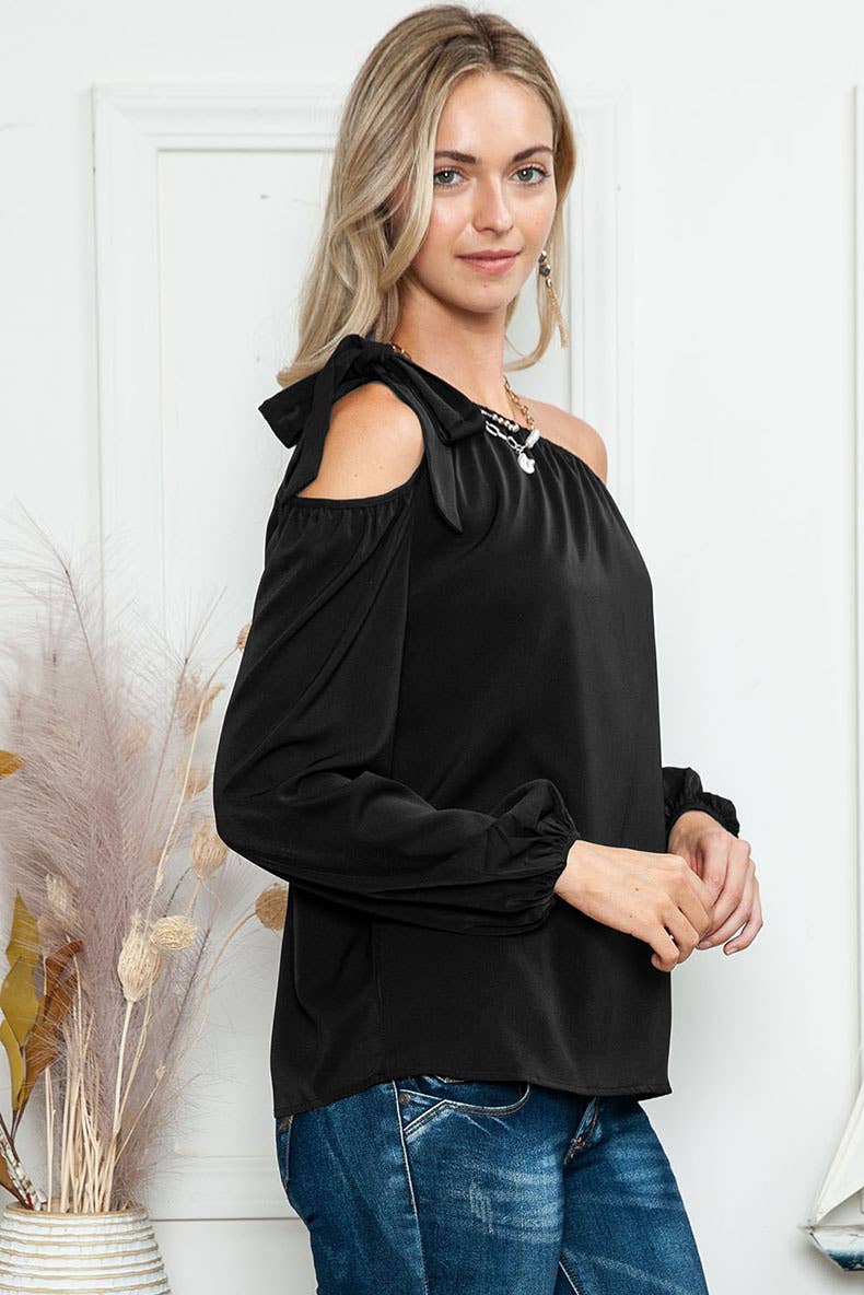 SOLID COLOR KNOTTED OFF-THE-SHOULDER TOP