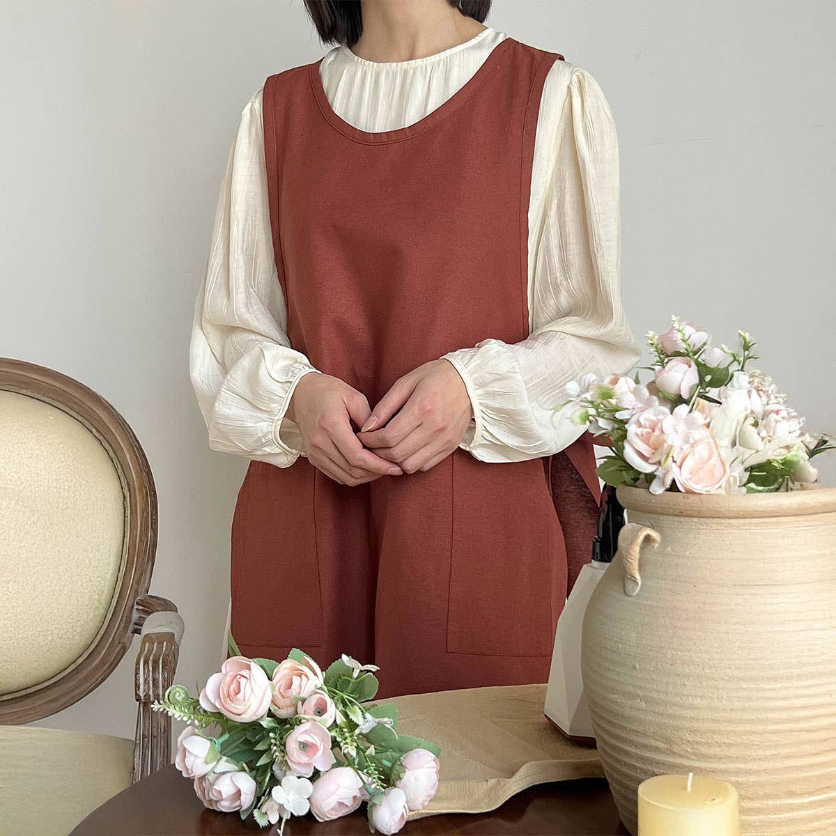 Waistband Cotton linen Aprons with pockets