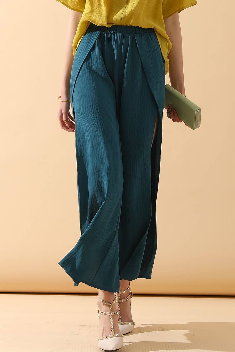 CWBLP420_BANDED FRONT OPENING SLIT LEG WIDE PANTS