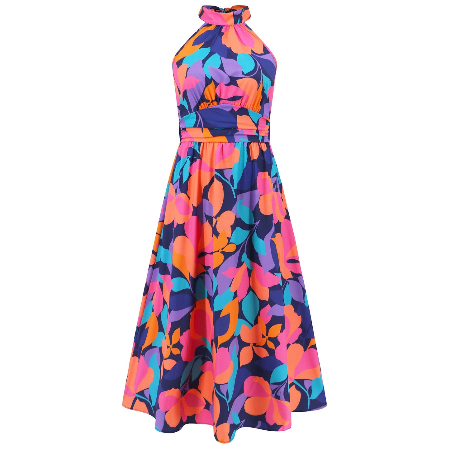 Sleeveless Halter Neck Printed Midi Dress