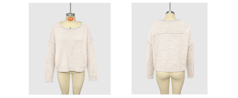 Round-neck,color-blocked loose pullover sweater