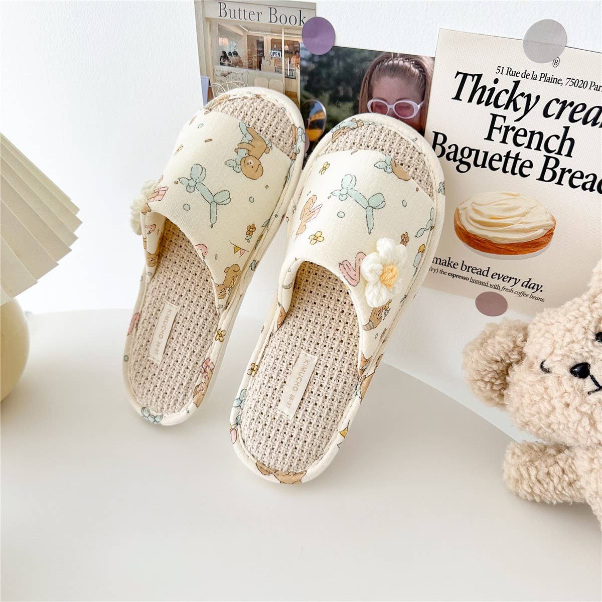 3D FLOWER BIRTHDAY DOG OPEN TOE HOME SLIPPERS_CWMM2972