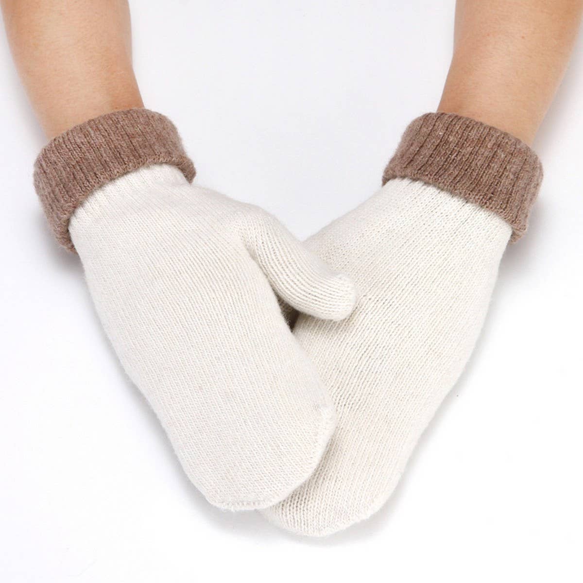 WOMEN'S TWO-TONE RABBIT FUR MITTEN KNITTED GLOVES_CWAG0259