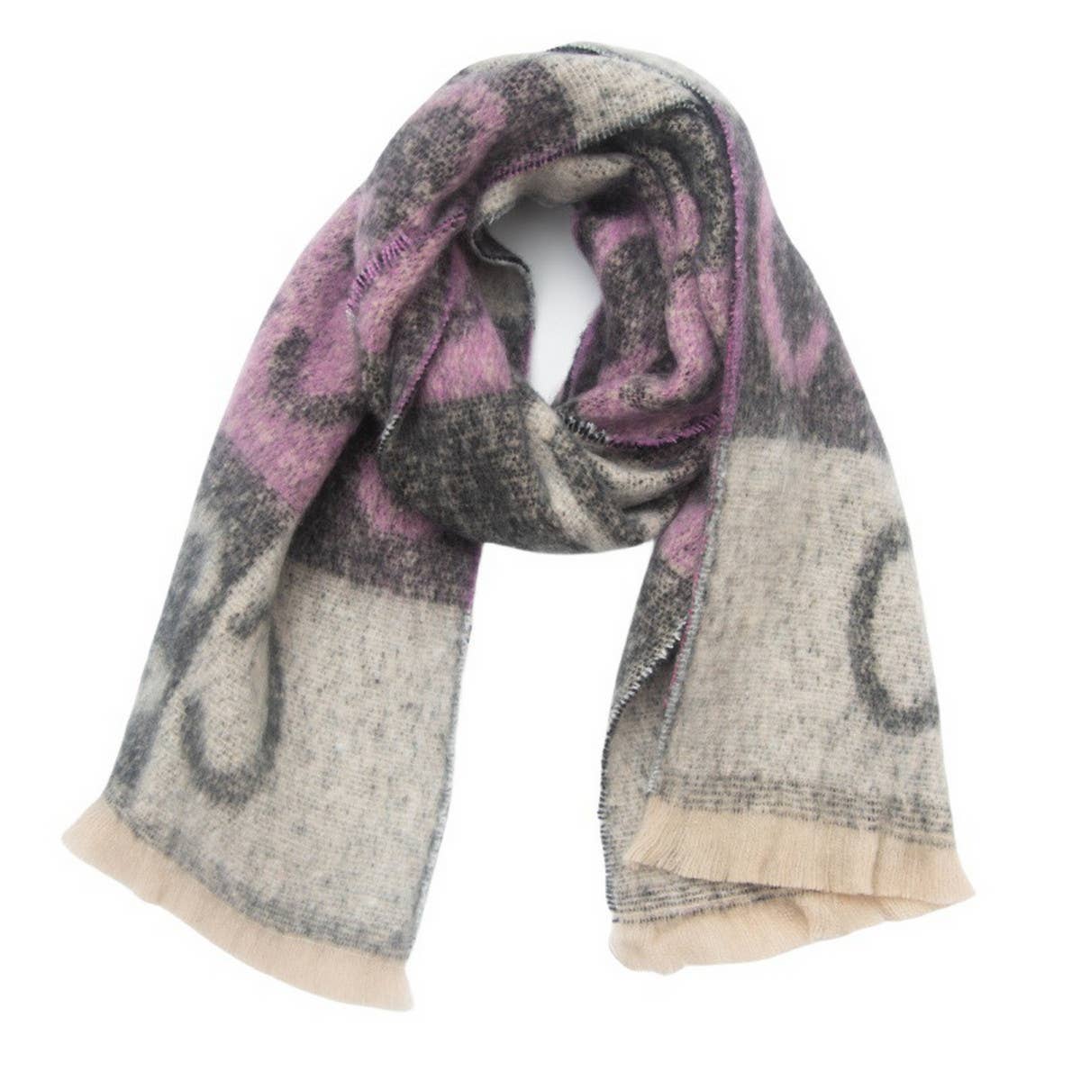 Letter Jacquard Scarf ? Winter Short Fringe Wrap