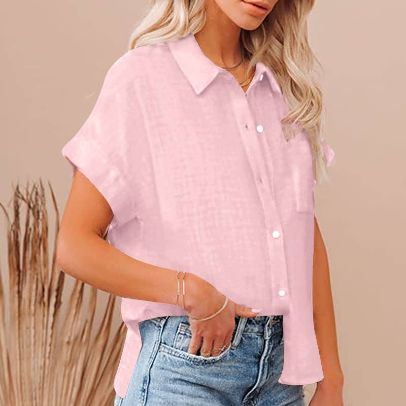 Lapel solid color casual cotton linen shirt