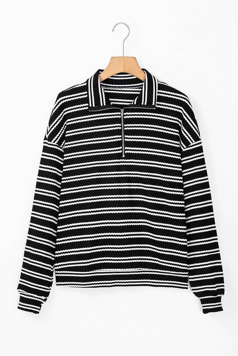 ZIPPER COLLAR LONG SLEEVE PRINT TEXTURE HOODIE