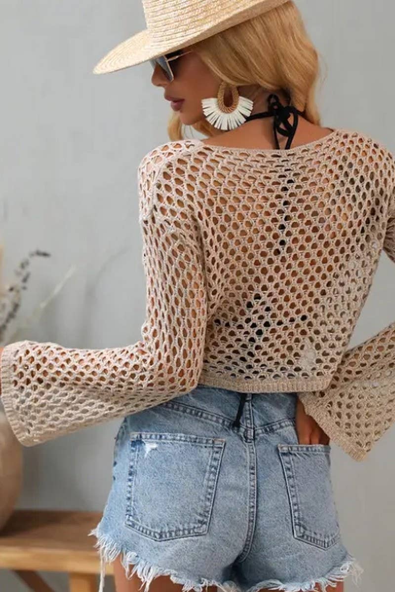 CWTSTSL0109_SPRING AND SUMMER CREW NECK HOLLOW KNIT CARDIGAN