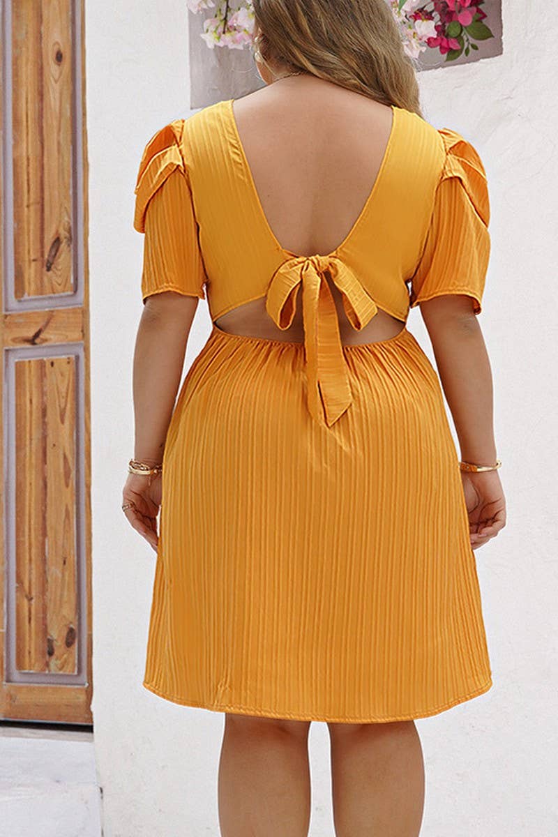 TEMPERAMENT BUBBLE SLEEVES WAIST IN PIECE DRESS_CWDSD2979