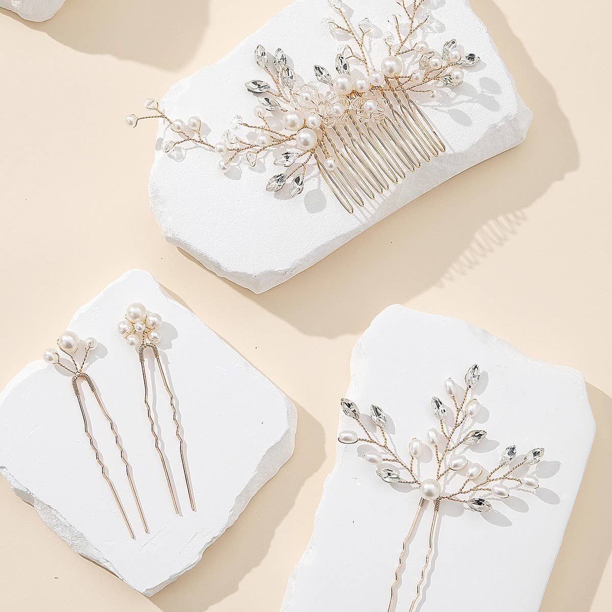 RHINESTONE PEARL BRIDAL HAIR ACCESSORIES SET