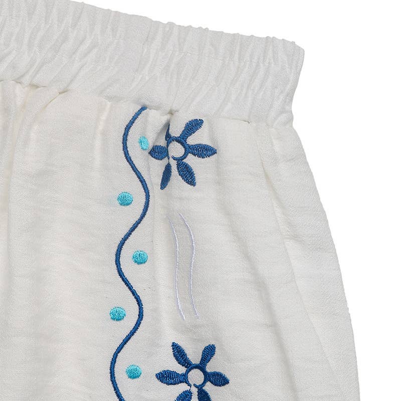 Embroidered cardigan and shorts two-piece set