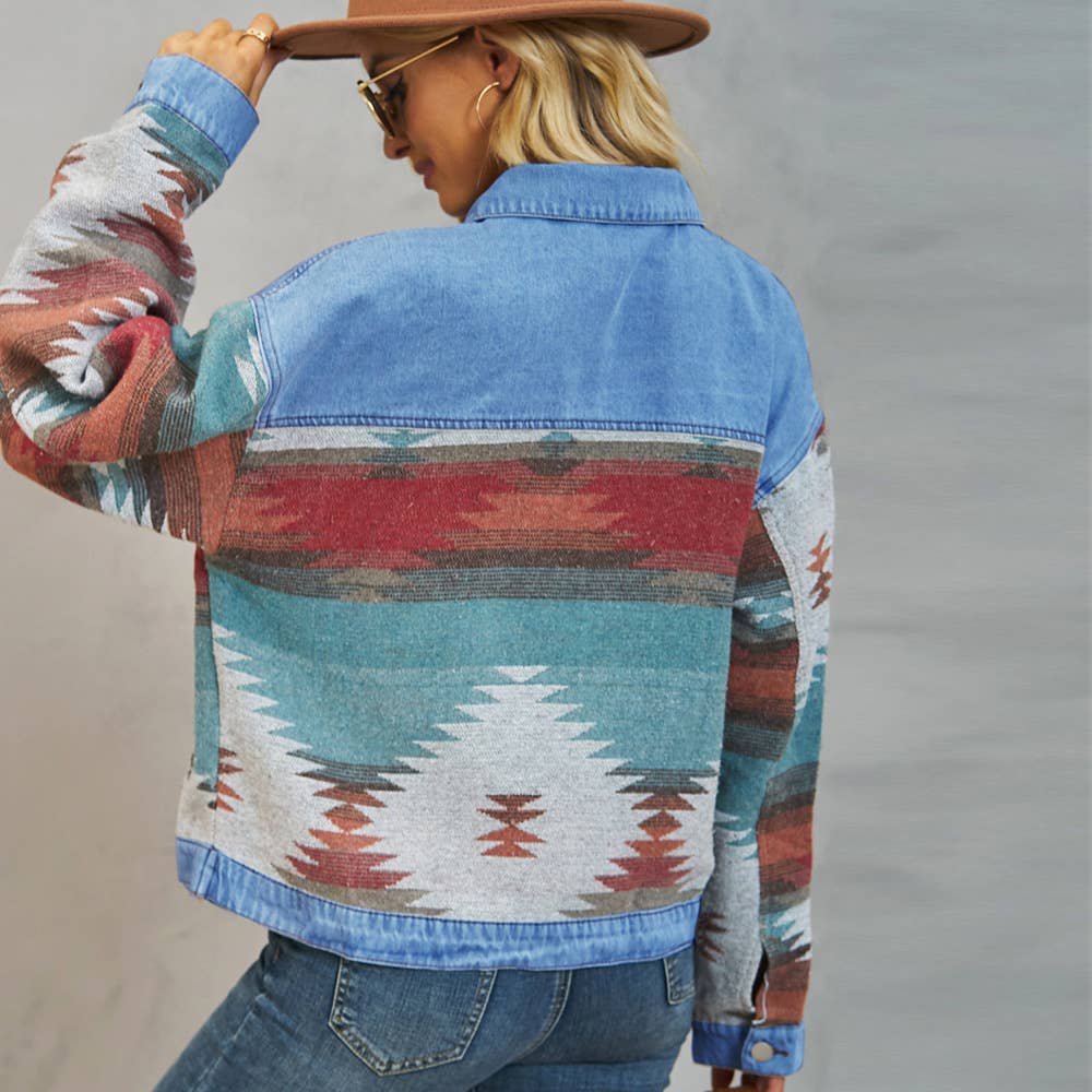 Washed and color-blocked denim jacket