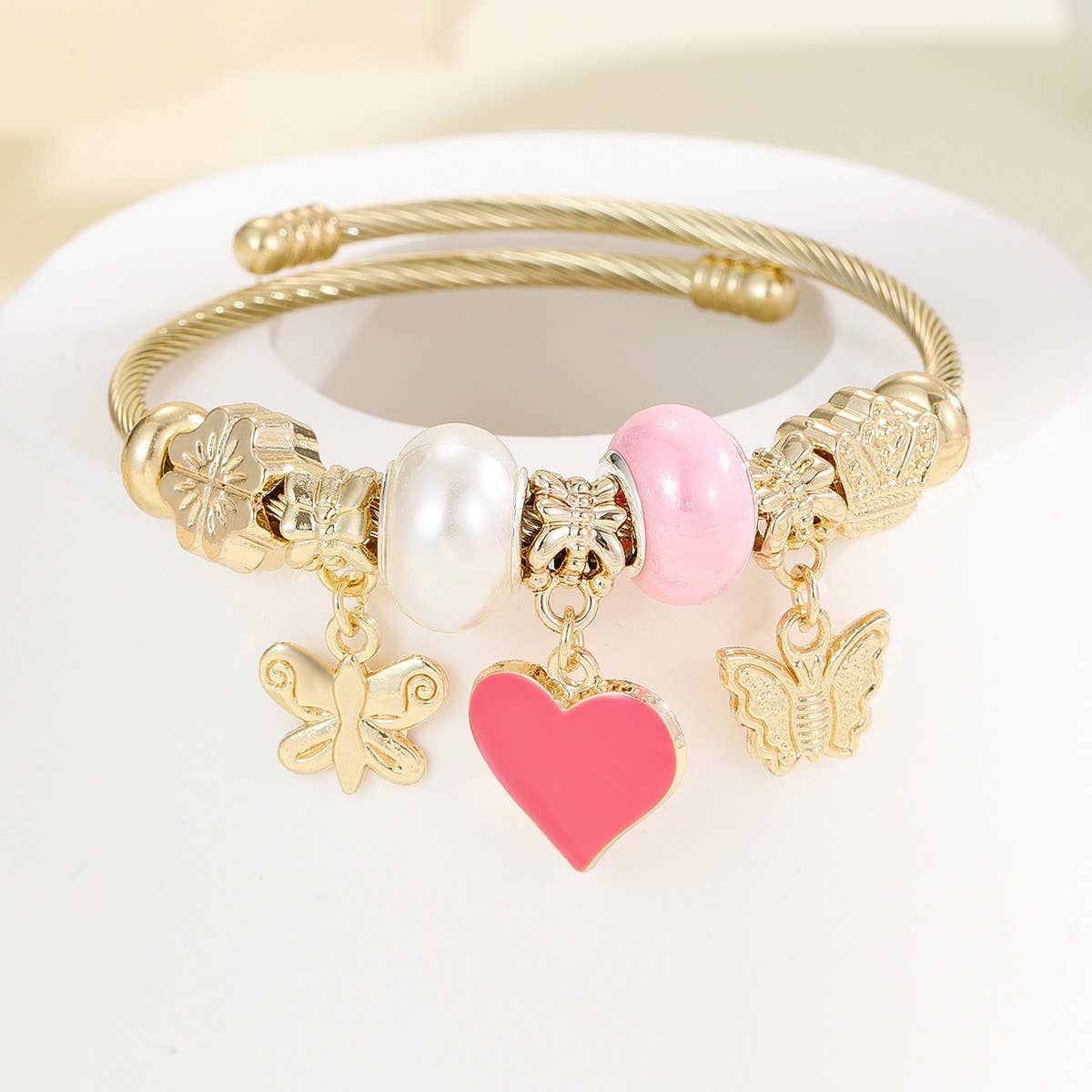 Stainless Steel Heart & Hand Charm Bracelet_CWMM8624