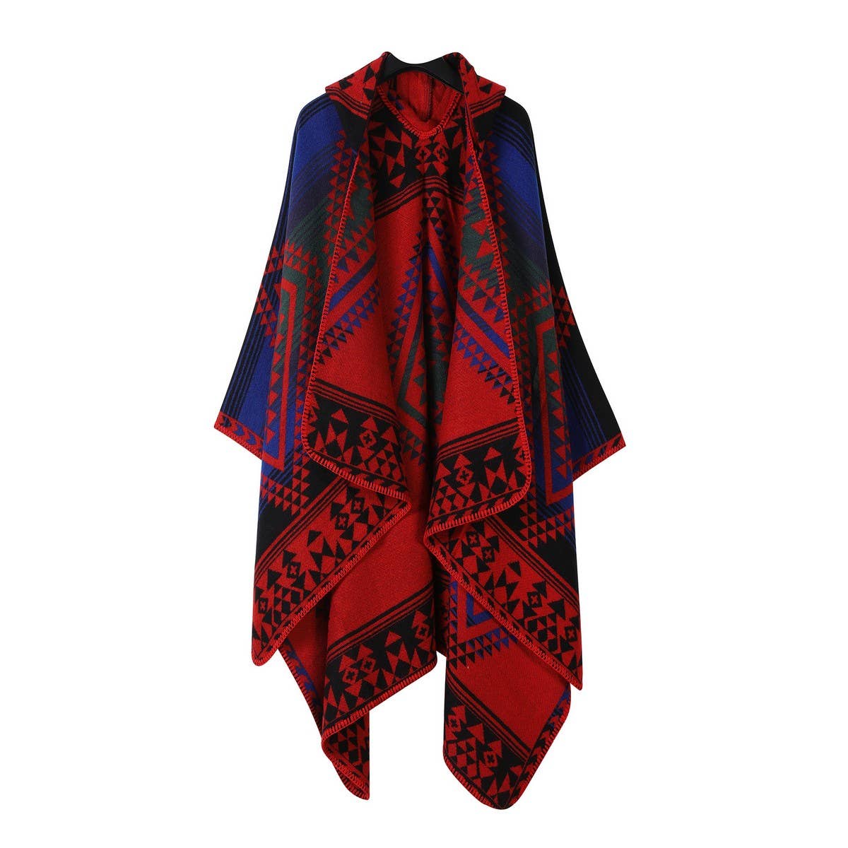 VINTAGE JACQUARD WARM SCARF SLIT HOODED CAPE