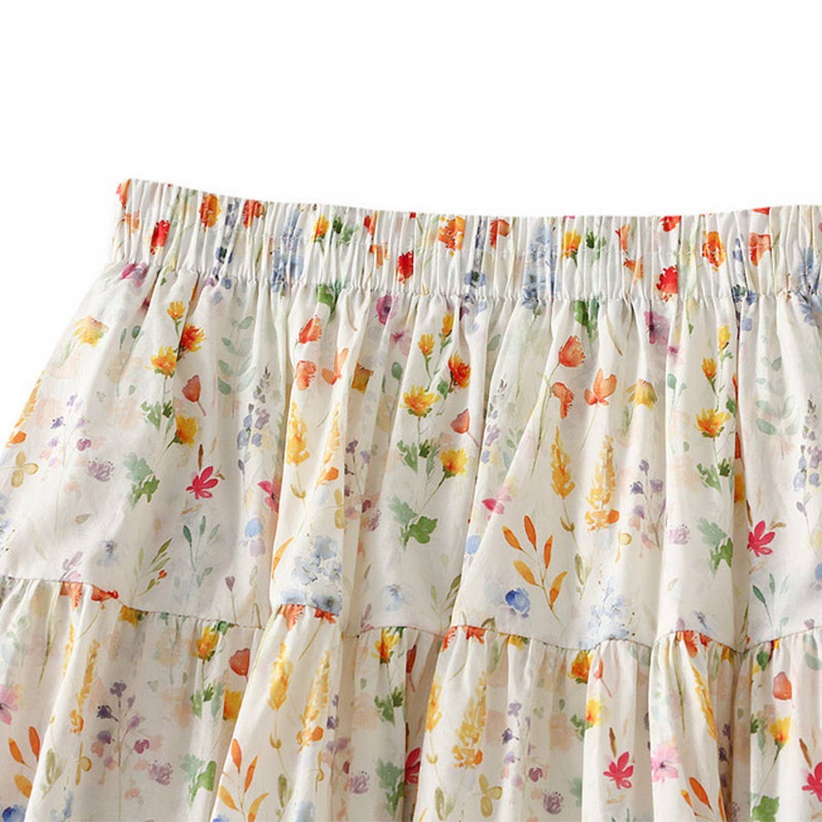 Sweet Floral A-Line Elastic Waist Midi Skirt