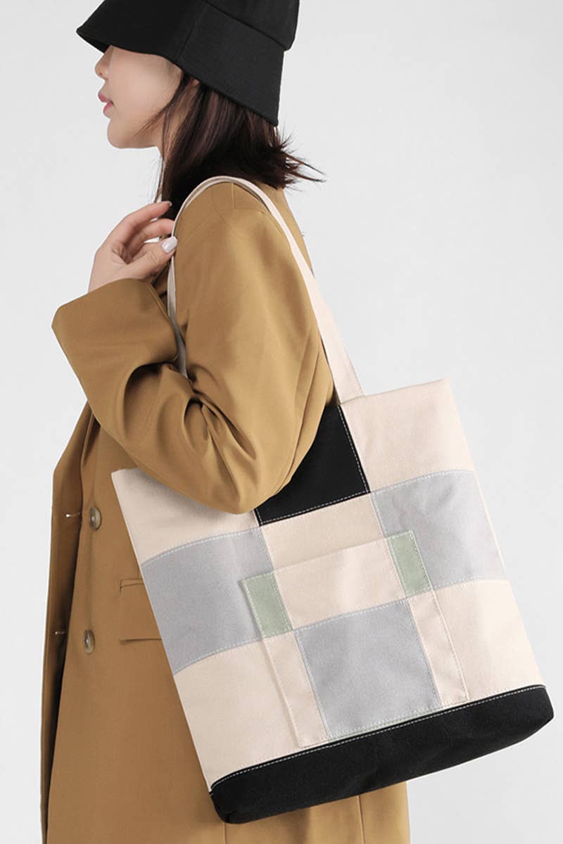 PLAID PATTERN CANVAS SHOULDER BAG_CWAB0510