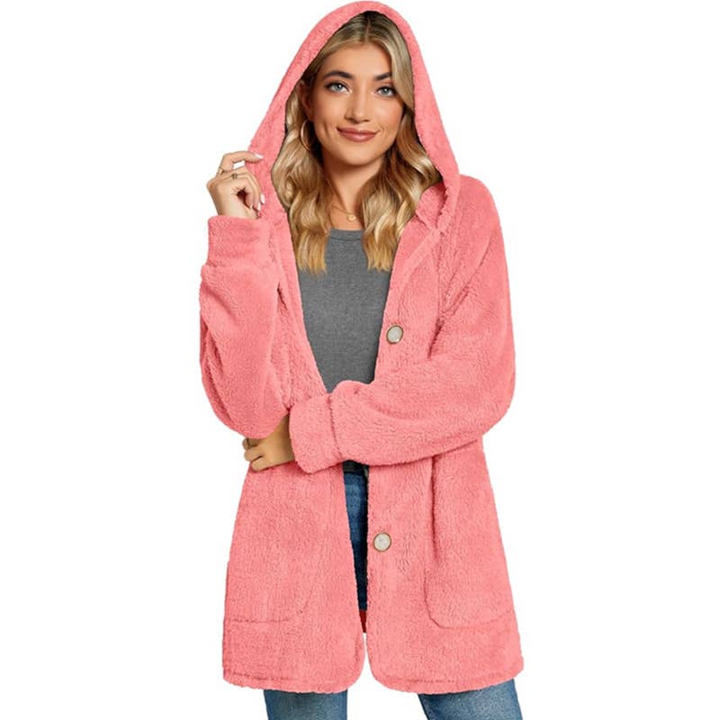 Fleece Button Pocket Cardigan Casual Coat