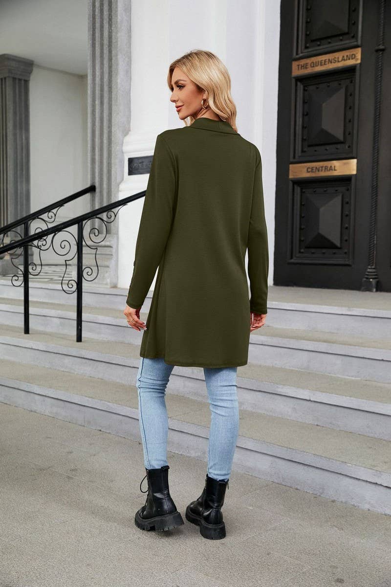 CWOCO1154_SOLID COLOR LAPEL BUTTON LOOSE KNIT CARDIGAN