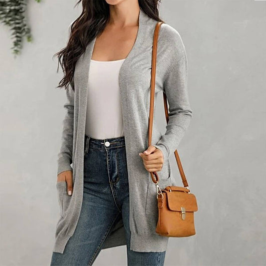 LONG SLEEVE SOLID COLOR CARDIGAN WITHOUT BUTTON