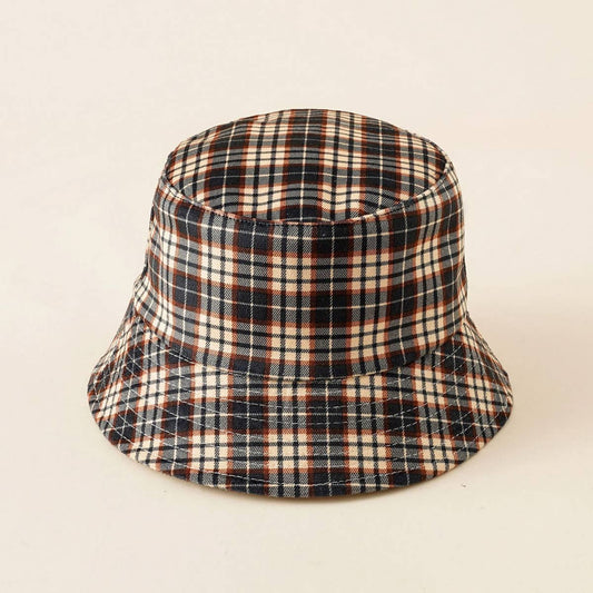NEW PLAID DESIGN CANVAS SUN BUCKET HAT_CWAH1441