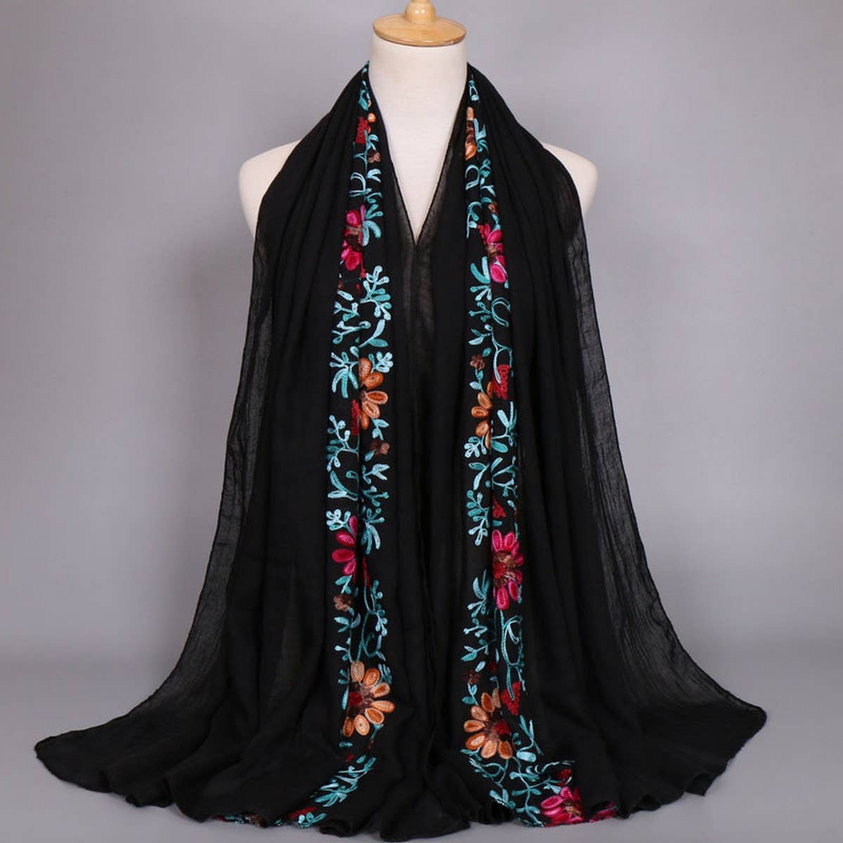 EMBROIDERED COTTON SCARF LONG VEIL SHAWL