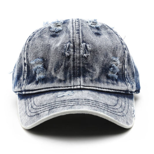 Washed Distressed White Denim Baseball Cap Outdoor_CWAH1855