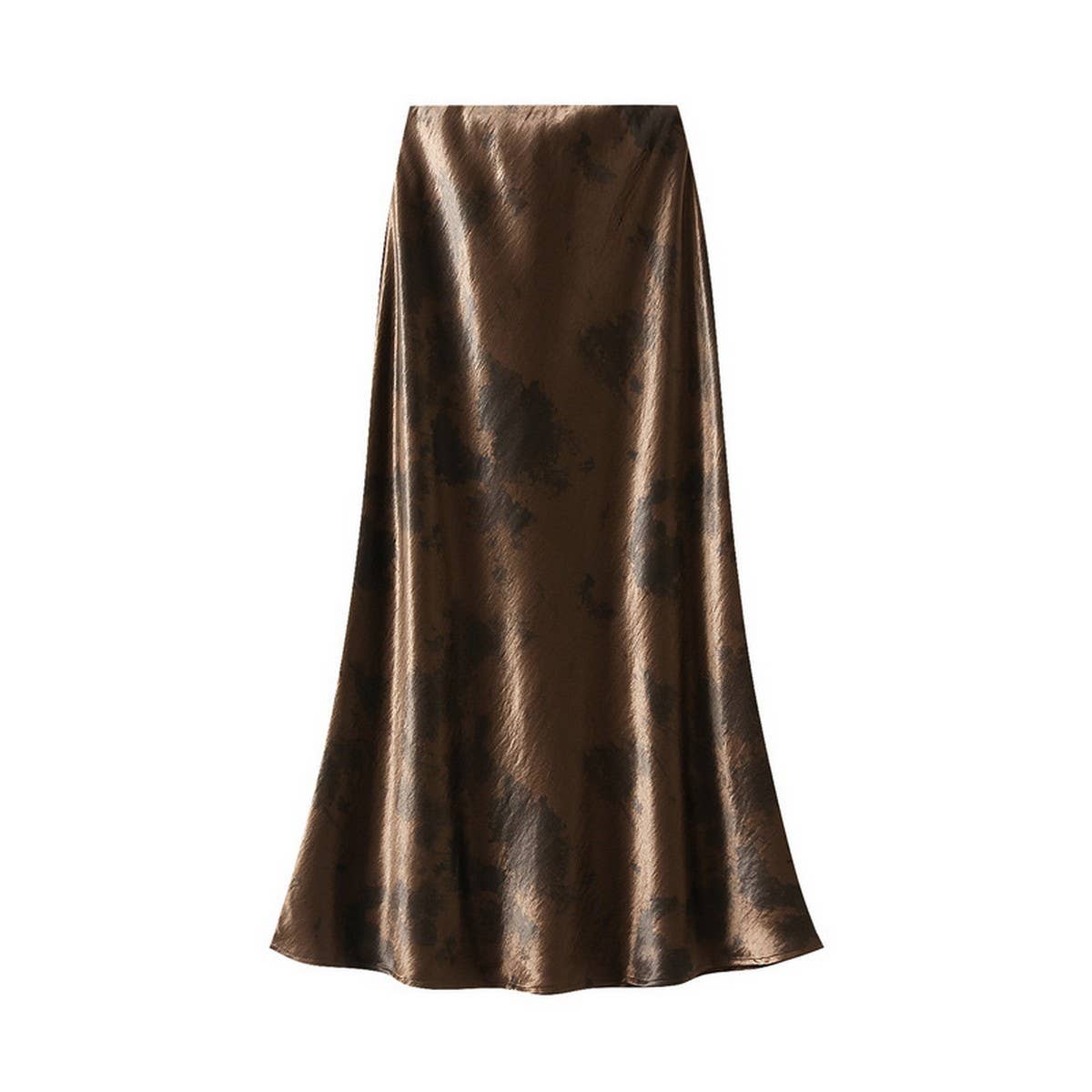 Tie-Dye Satin Print Fishtail Midi Skirt