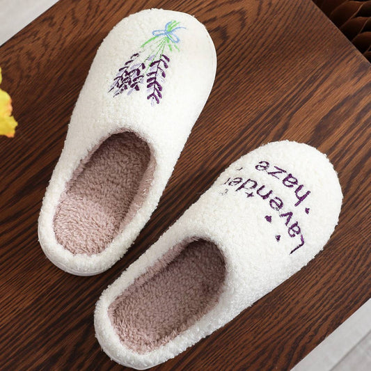 LAVENDER PATTERN WARM COTTON SLIPPERS