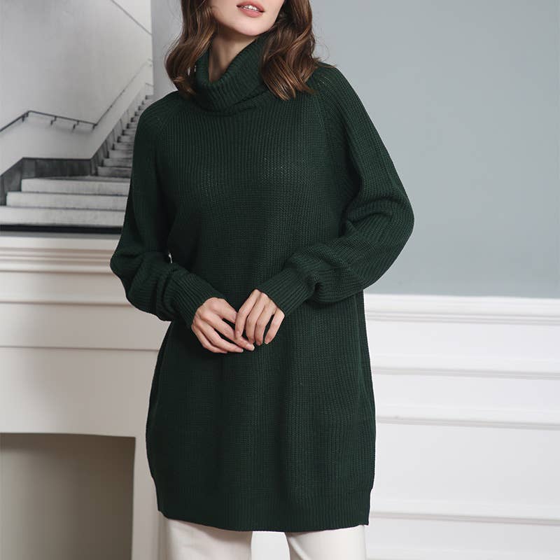 LONG-SLEEVED HIGH-NECK MID-RANGE POCKETS DRESS