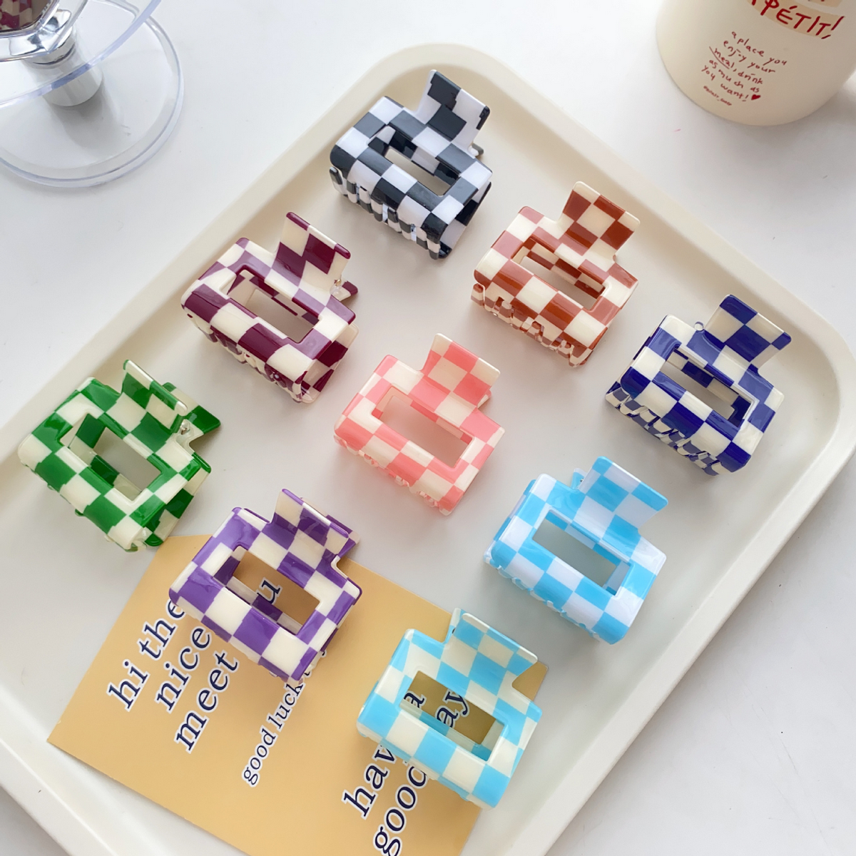 Checkerboard Hair Claw ??Candy Color Acetate Look_CWAHA0395