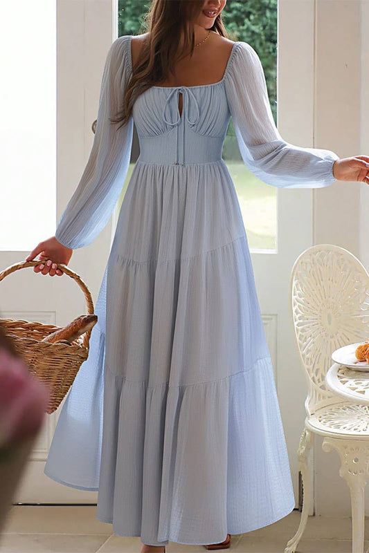 CWDMD01183_LONG SLEEVE SQUARE NECK CASUAL VACATION DRESS