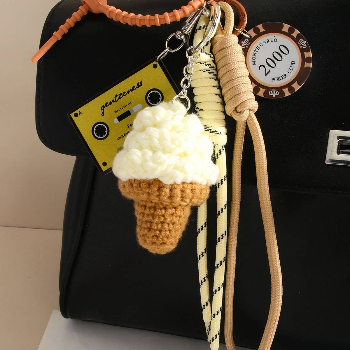Creative Ice Cream Keychain with Braided Cord