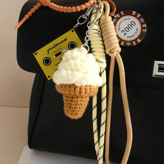 Creative Ice Cream Keychain with Braided Cord