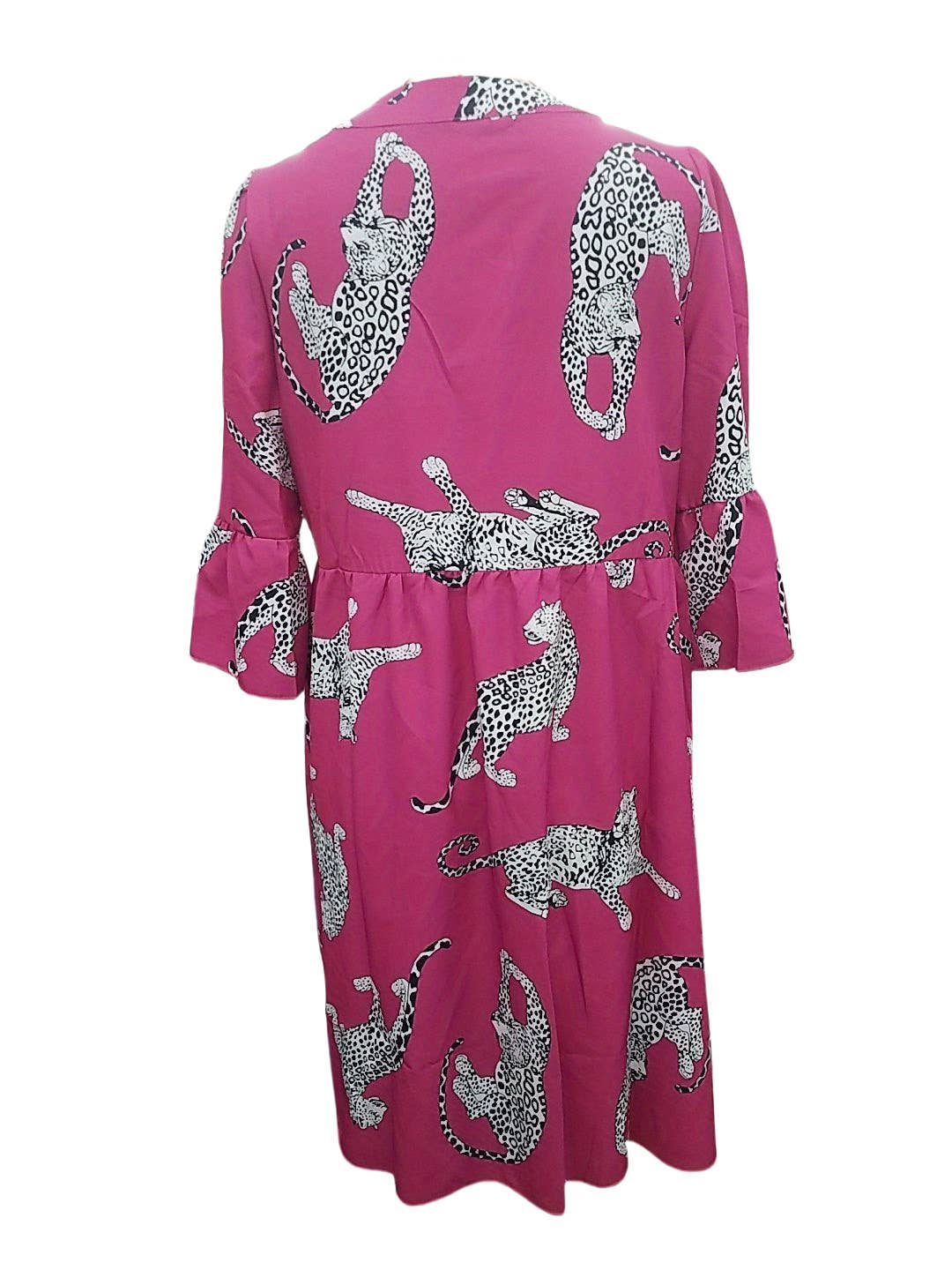 Leopard print button flared sleeve dress